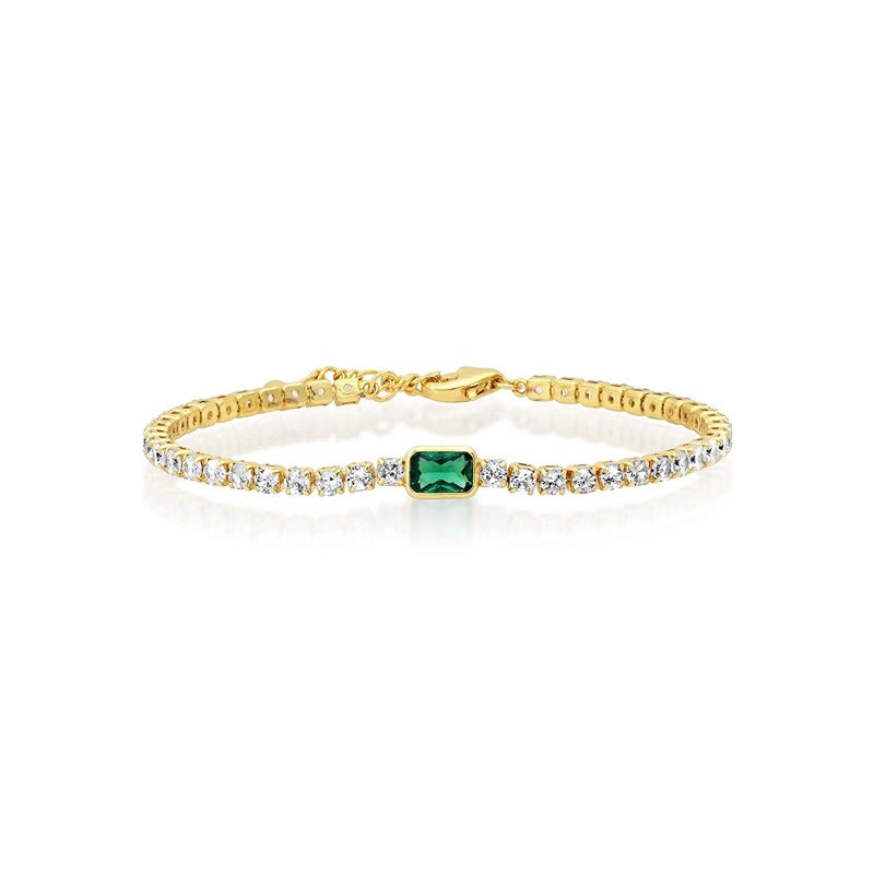 Golden Emerald Charm Stainless Steel Bracelet