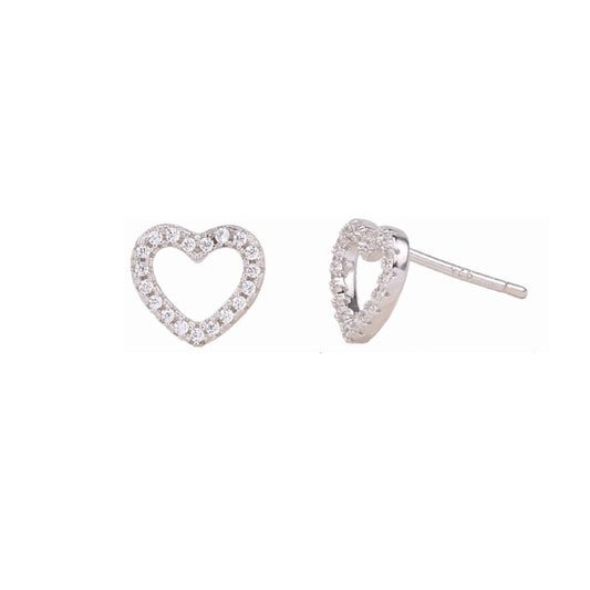 Silver Heart Stud Earrings with Zirconia