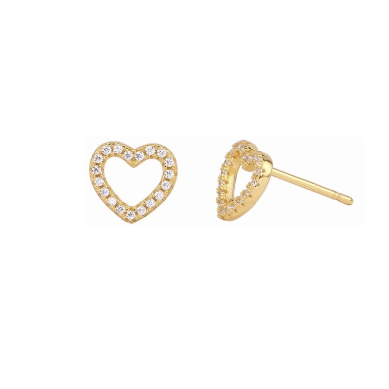 Gold Heart Stud Earrings with Zirconia