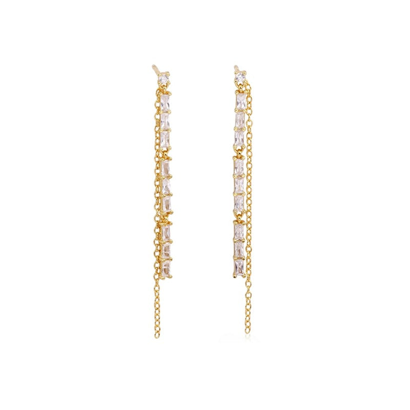 Gold Chain Drop Earrings with Baguette-Cut Zirconia