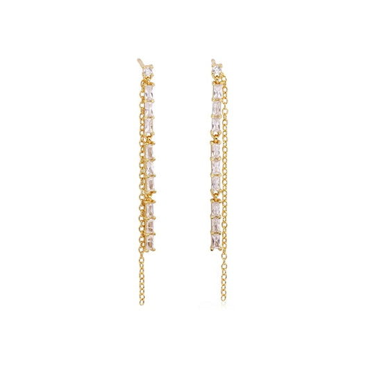 Gold Chain Drop Earrings with Baguette-Cut Zirconia