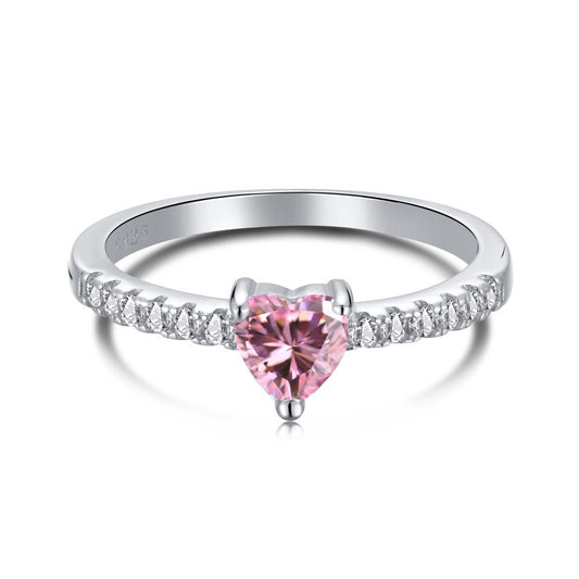 [Woo Jewelry] Pink Passion Heart Zirconia Sliver Ring