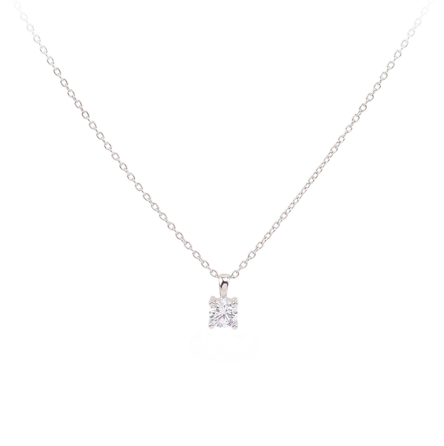 Classic Princess-Cut Solitaire Silver Pendant Necklace