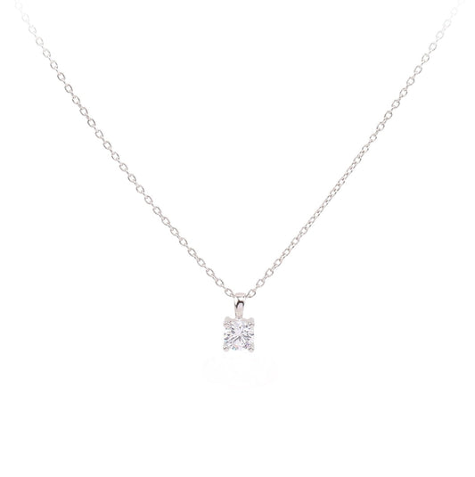 Classic Princess-Cut Solitaire Silver Pendant Necklace