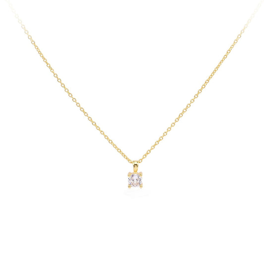 Classic Princess-Cut Solitaire Gold Pendant Necklace