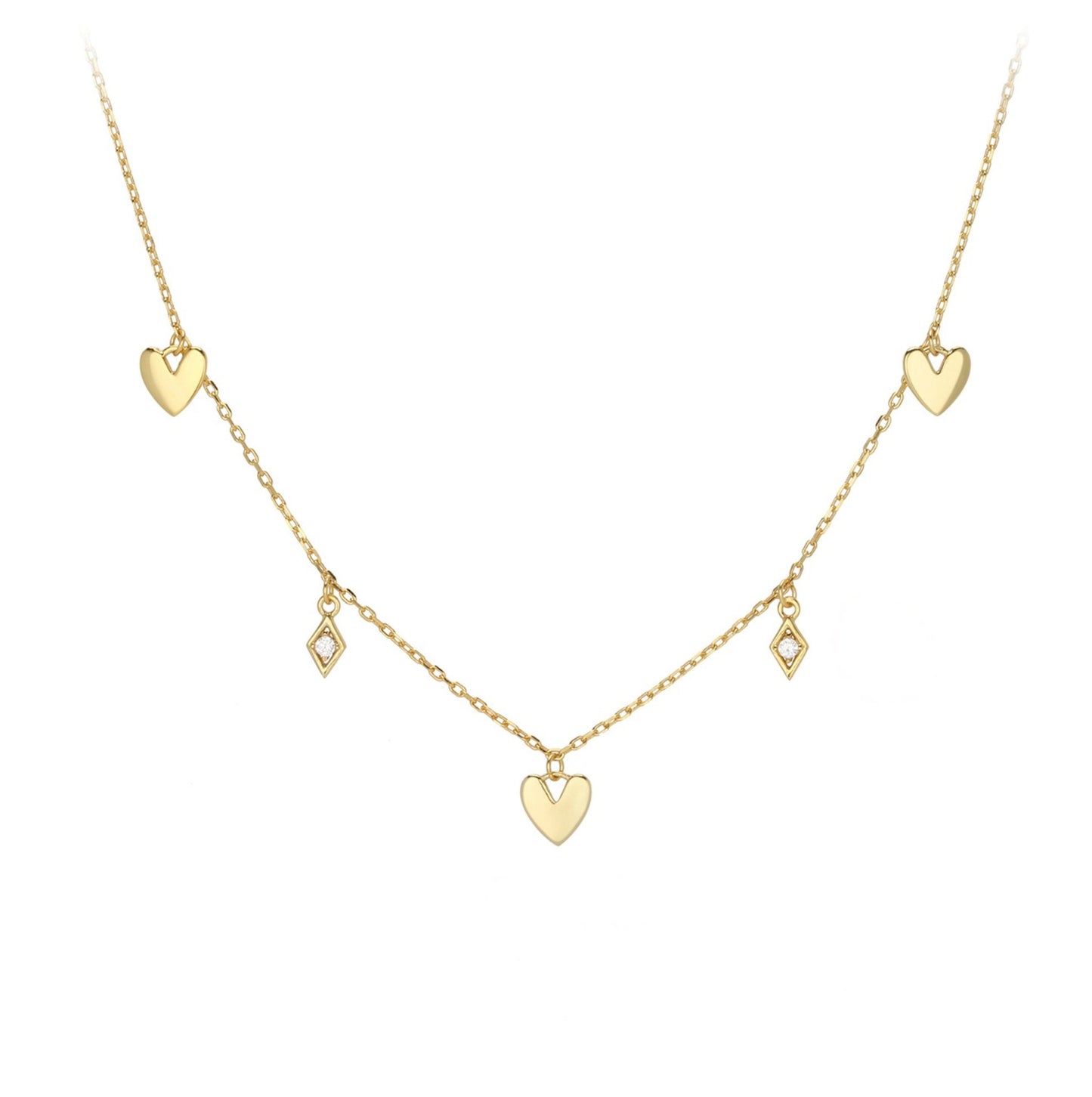 Gold Heart and Diamond Charm Necklace