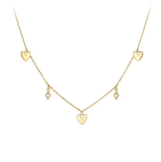 Gold Heart and Diamond Charm Necklace