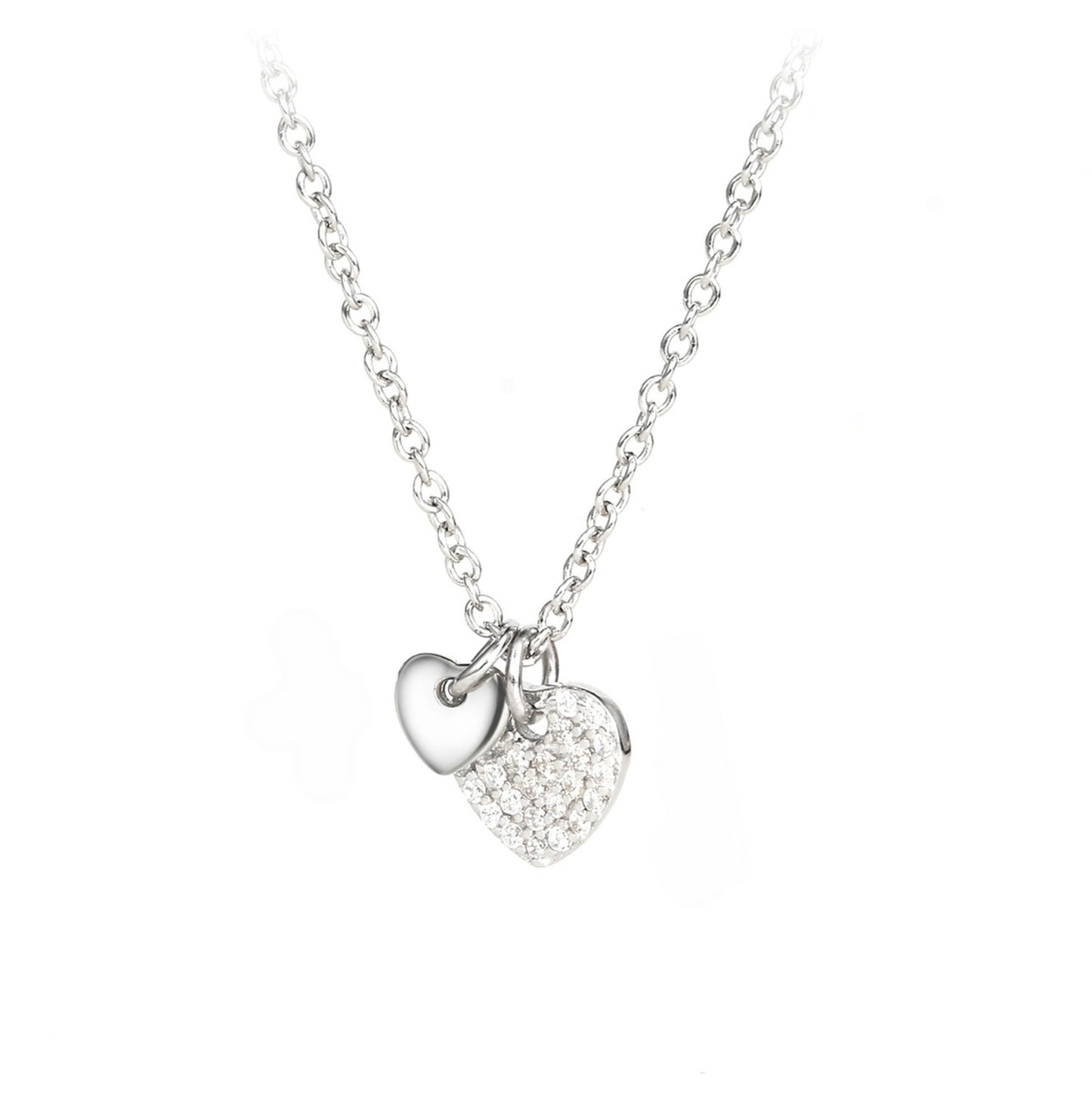 Silver Double Heart Charm Necklace