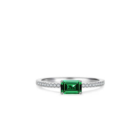 Emerald Radiance Rectangular Zirconia Silver Ring