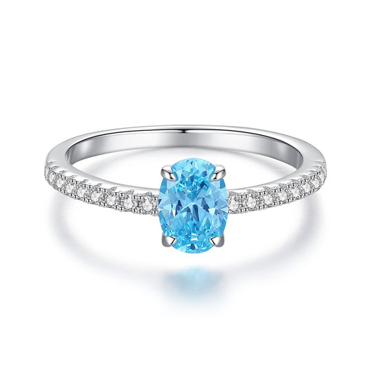 Sky Blue Oval Zirconia Silver Ring