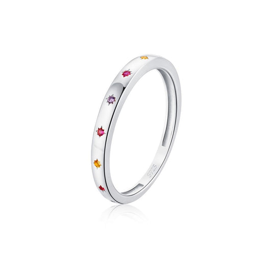 Colorful Gemstone Silver Band