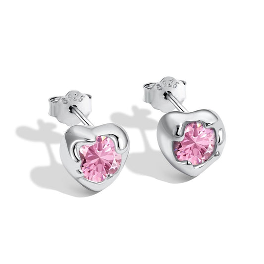 Silver Melting Heart Stud Earrings