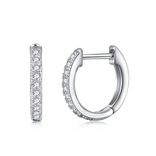 Silver Hoop Earrings with Zirconia Inlay