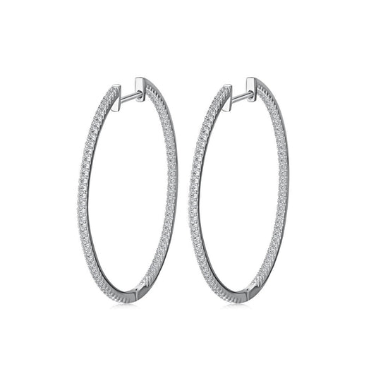 Silver Large Hoop Earrings with Pavé Zirconia