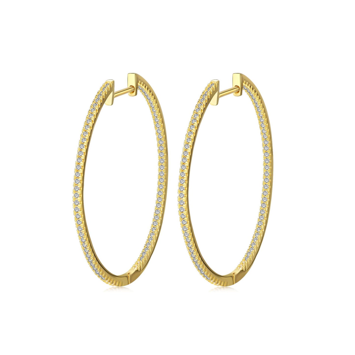 Gold Large Hoop Earrings with Pavé Zirconia