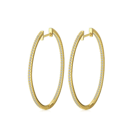 Gold Large Hoop Earrings with Pavé Zirconia