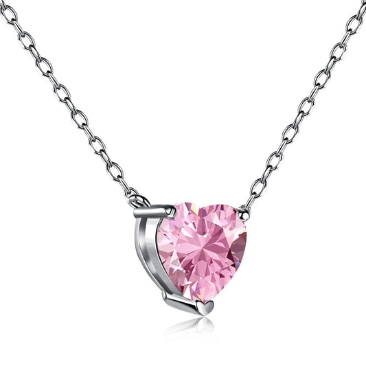 Pink Heart-Shaped Zirconia Pendant Necklace