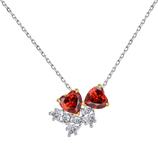 Ruby Heart Cluster Pendant Necklace