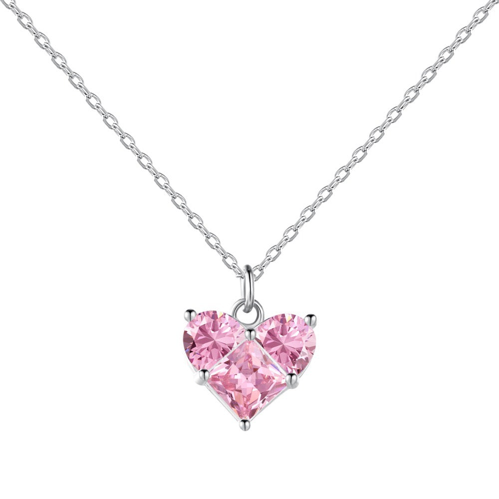 Pink Triple Heart Pendant Necklace