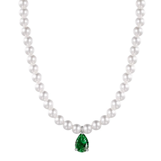 Pearl and Green Teardrop Zirconia Necklace