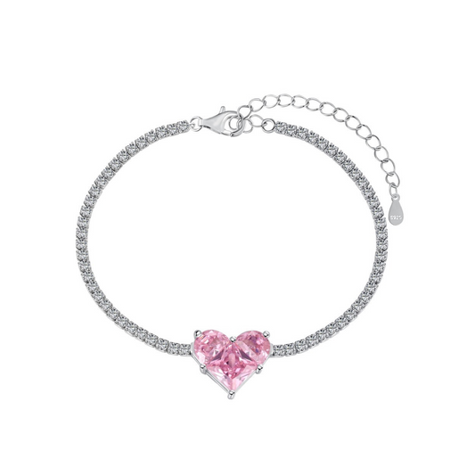 Double Pink Heart Tennis Bracelet