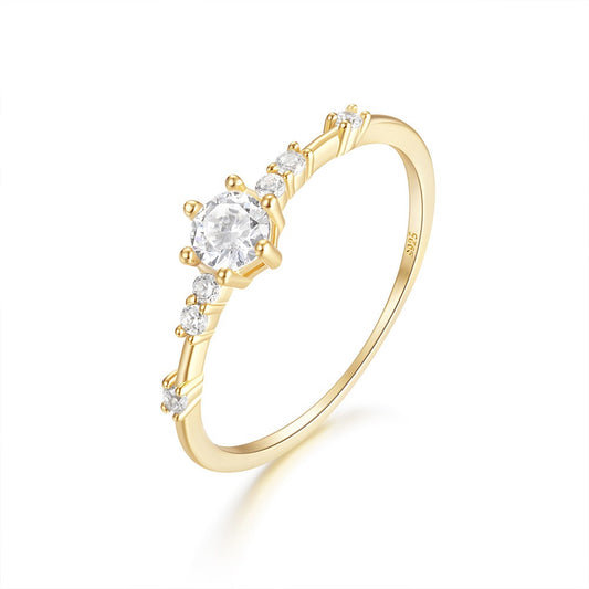 [Woo Jewelry] Silver Clear Cubic Zirconia Solitaire Ring